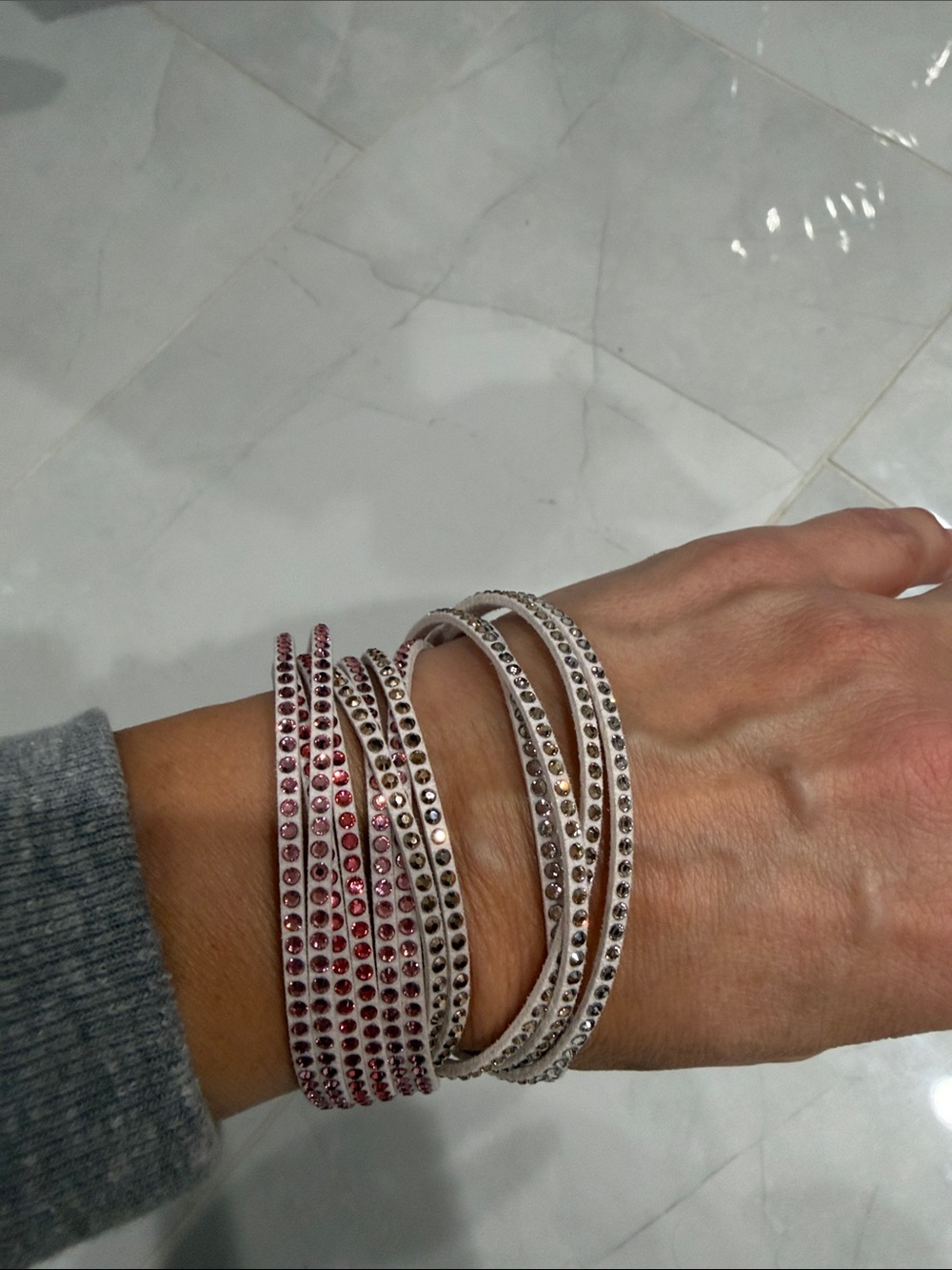Swarovski Pink and Silver Crystal Wrap Bracelets